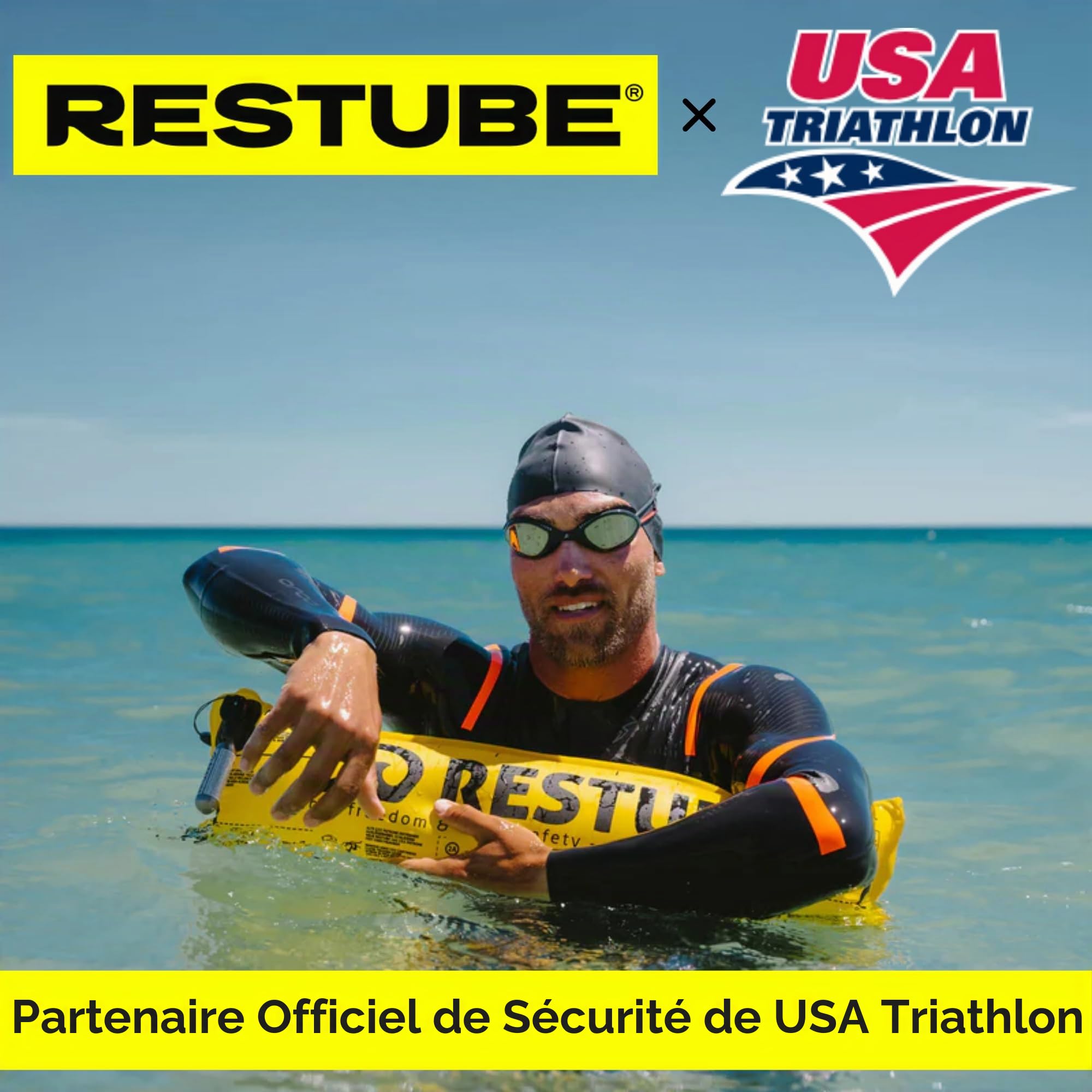 Restube Beach CO2 Bouée de natation - Pour un sentiment de sécurité dans l'eau - Bouée de sauvetage déclenchée par CO2 - Bouée de natation pour adultes et enfants à partir de 10 ans - Bouée pour SUP