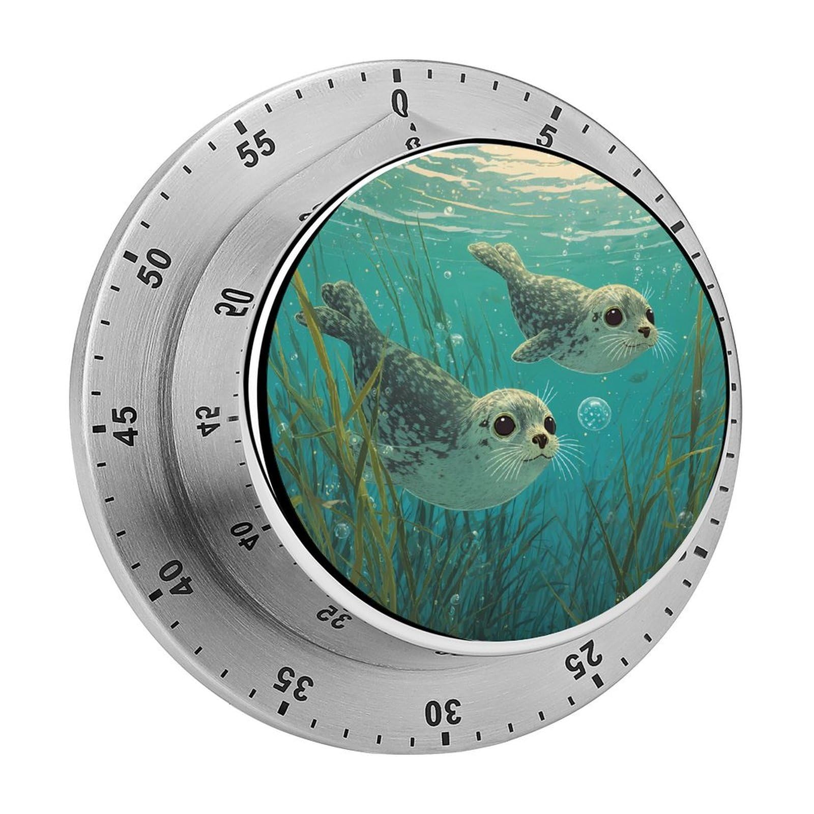 Seal Seagrass Bubbles Mechanical Timer with Alarm for Kitchen Cooking Productivity Stainless Steel Timers