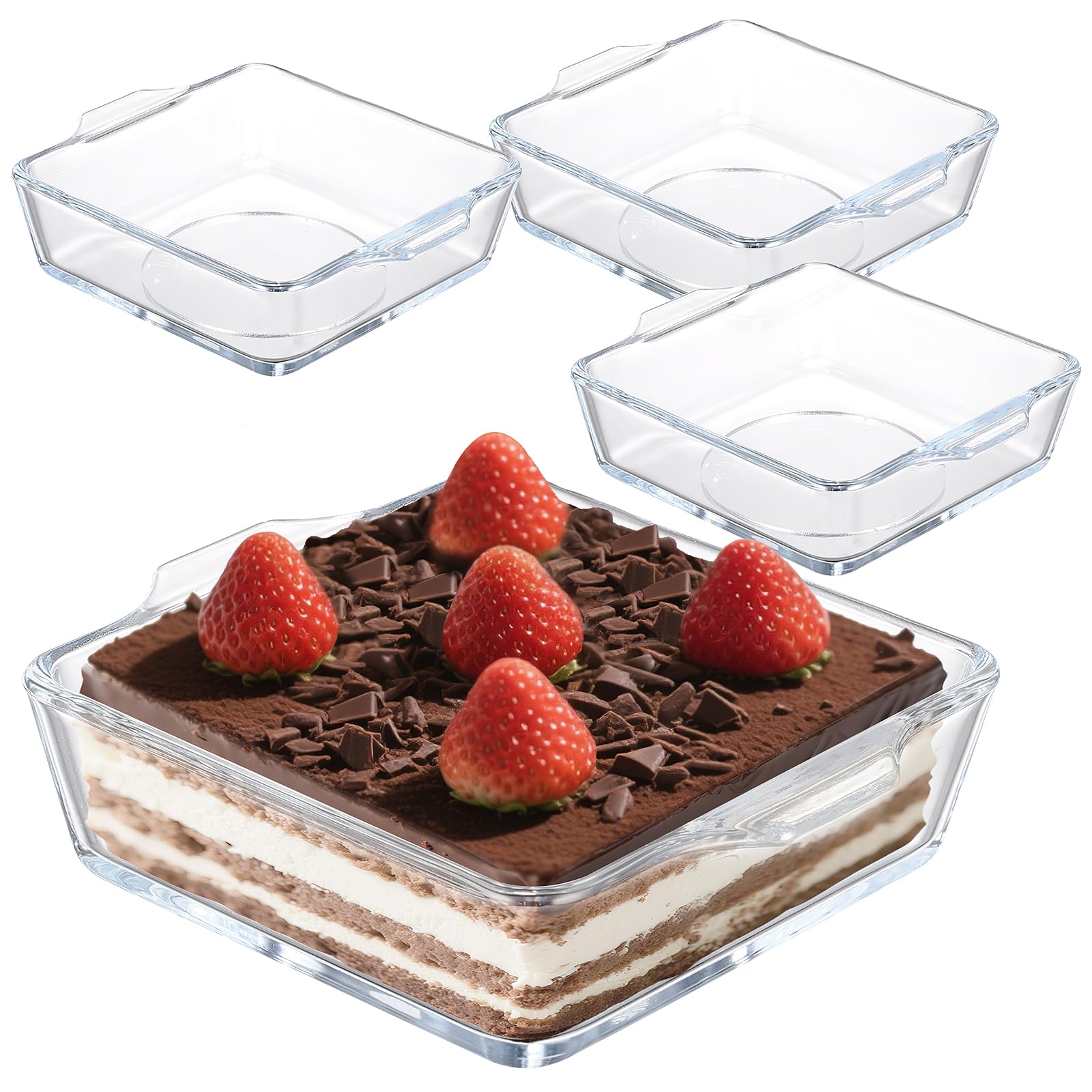 Lot de 4 mini plats à gratin en verre transparent avec poignée 0,5 l - Petit moule à cake en verre empilable - Moules carrés empilables pour four, micro-ondes, lasagnes, tiramisu