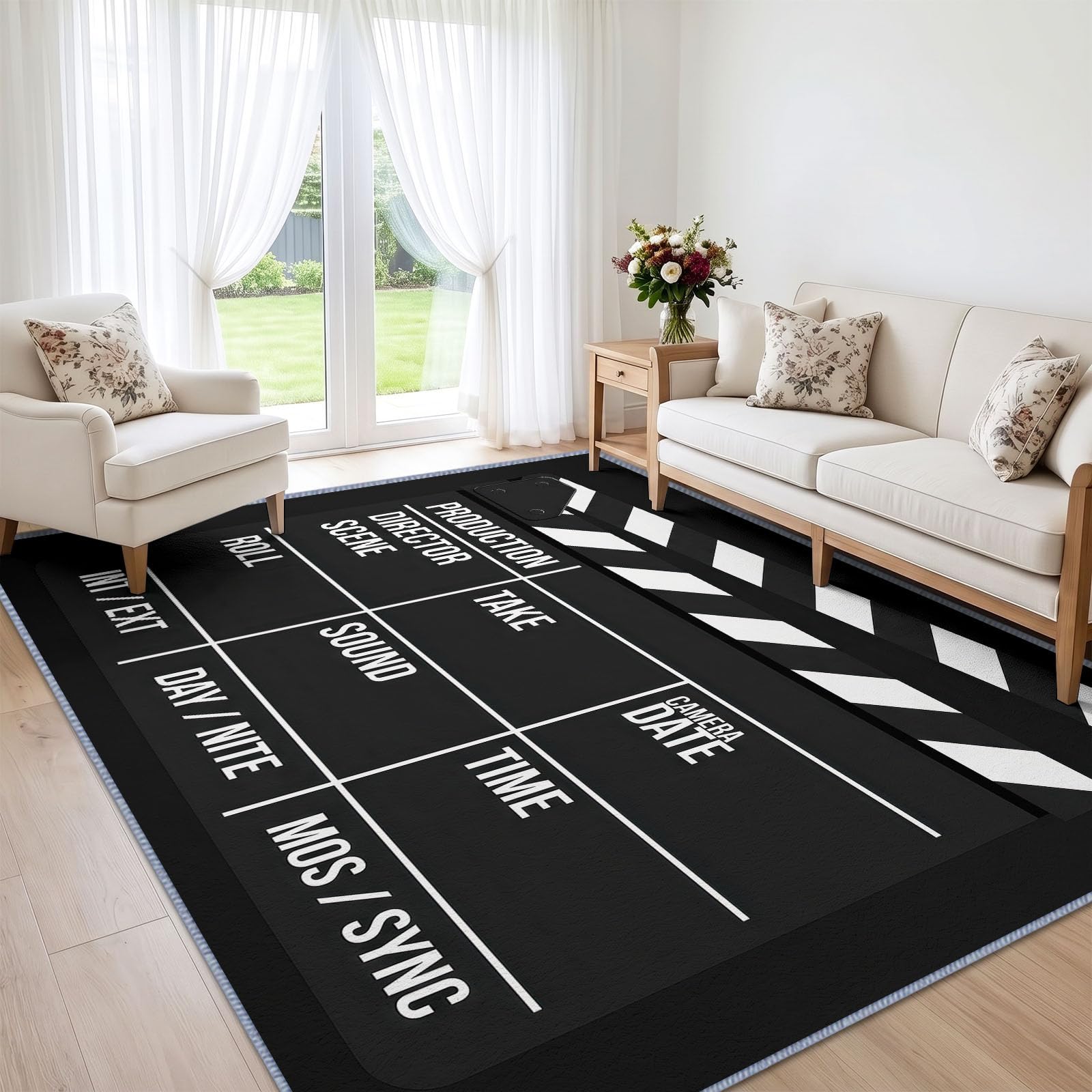Modern Teppich 80x150cm Schwarz-Weiß, Waschbar für Wohnzimmer Schlafzimmer