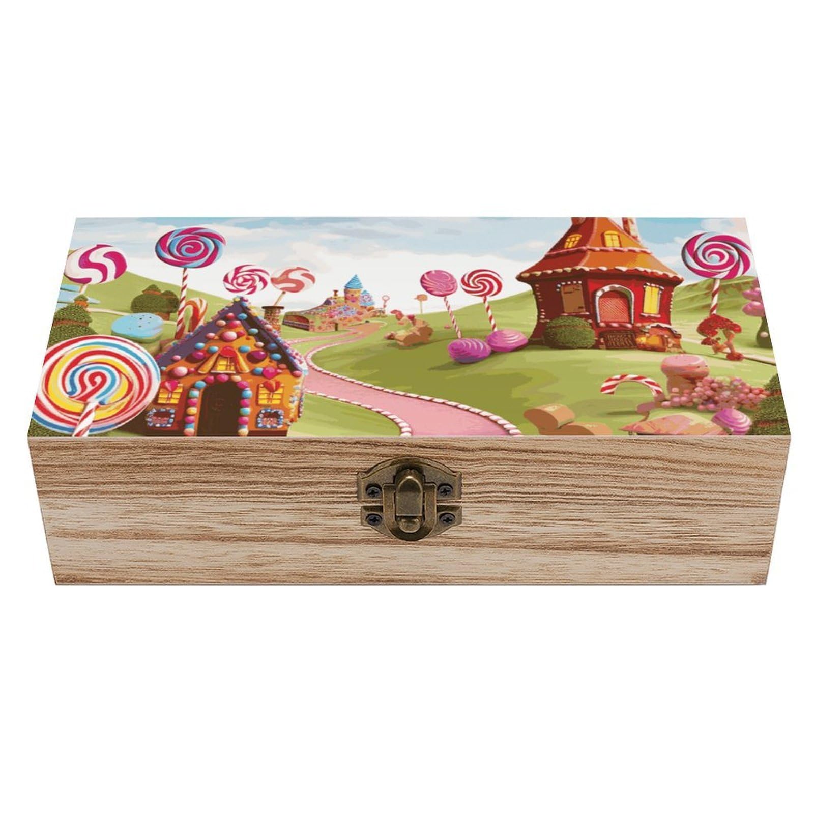 asbwuo Candy Lane House Wooden Keepsake Box Storage Boxes with Hinged Lid