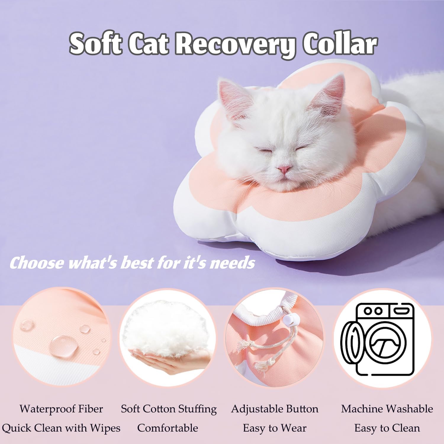 Cat Cone Collar Soft, Adjustable Kitten Cones After Surgery, Waterproof Kitten e Collar Soft to Stop Licking(Pink Flower, XS)