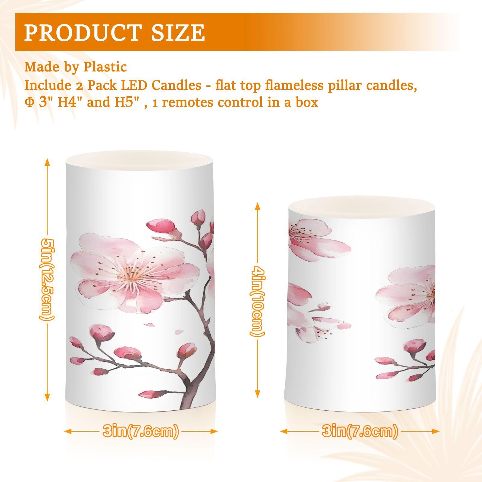 YETTASBIN Cherry Flower Flameless Candles – Set Of 2 With Remote Timer – Waterproof, Adjustable Brightness – 5.9” X 3”