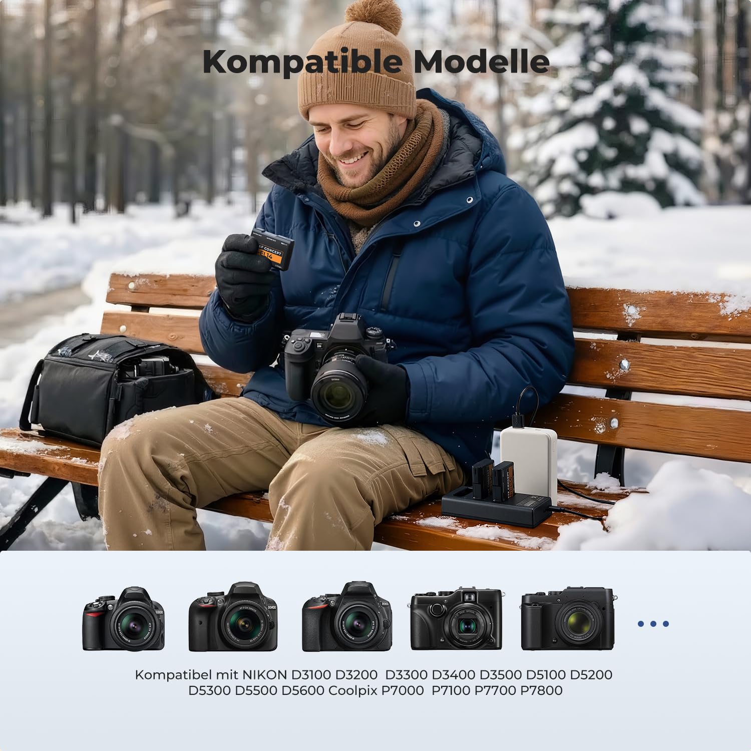 K&F CONCEPT 3er-Pack EN-EL14 EN -EL14a Akku und Upgrade-LCD-Ladegerät Kompatibel mit Nikon D5300 D5600 D5100 D5200 D5500 D3100 D3200 D3300 D3400 D3500 Coolpix P7000 P7100 P7200 P7700 P7800 Kameras