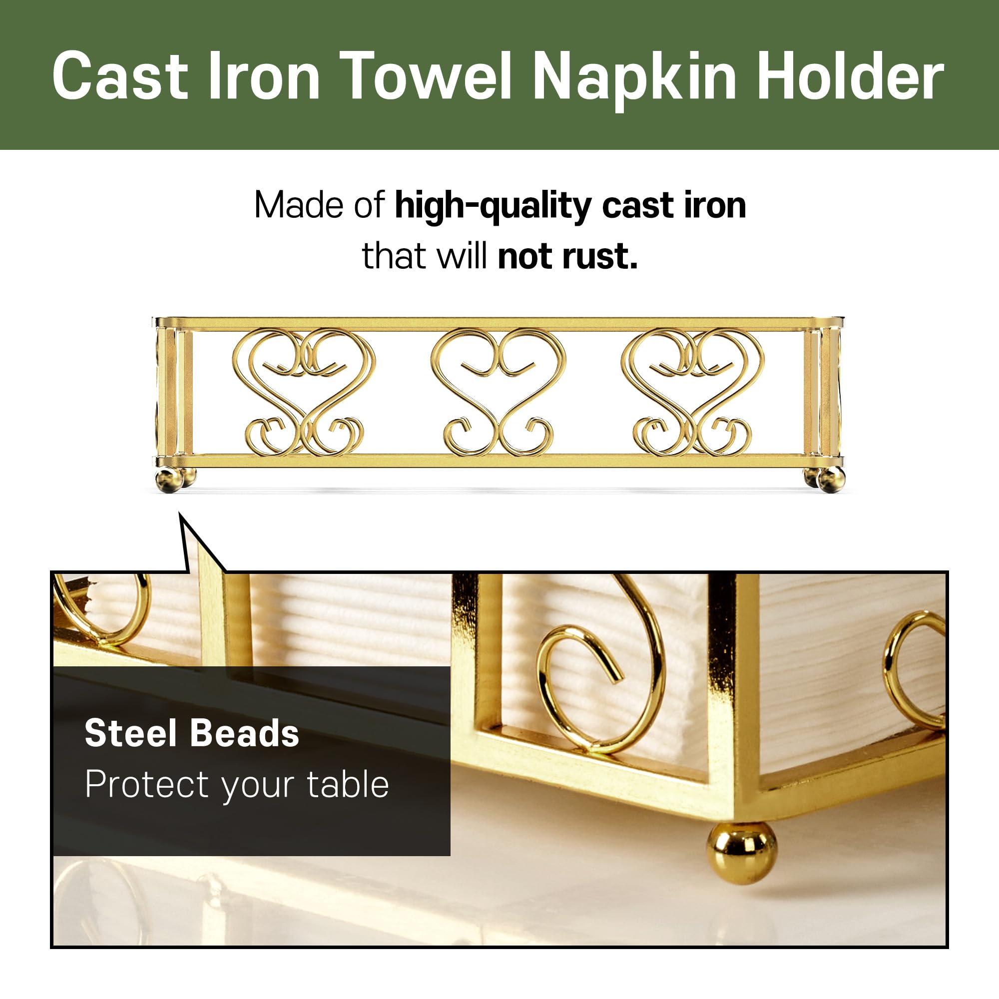Bandeja dorada para servilletas para baños elegantes, soporte dorado para toallas de invitados con servilleta de papel y dispensador de toallas de mano, servilletero de cena para mesas