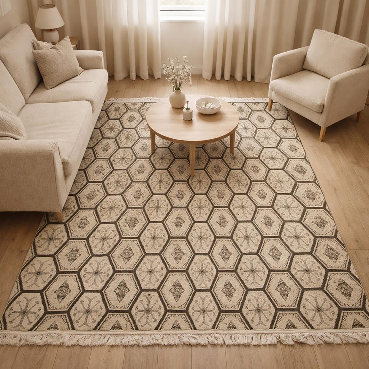Tapis Kilim 200x290 MALSA Reversible Gris Fait Main en Laine Certification Care and Fair idéal pour Salle à Manger