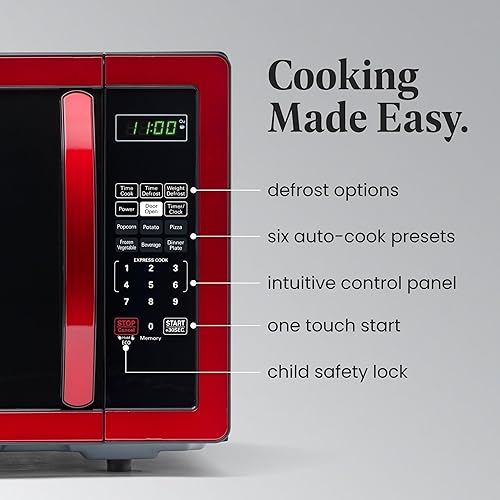 Miniatura 3 de Farberware Classic FMO11AHTBKD horno de microondas de 1.1 pie cúbico y 1000 W, Rojo metálico