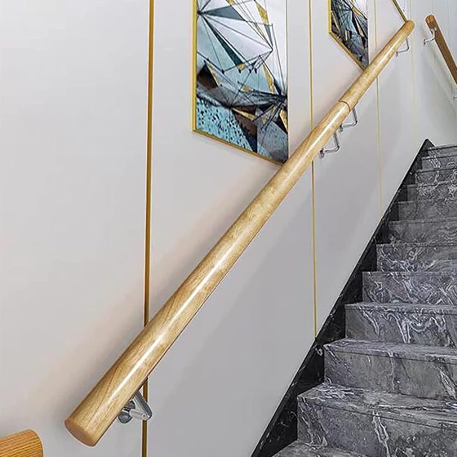 MObyat Wooden Handrails for Stairs, Round Wood Non-Slip Stair Handrail,Staircase Handrail with Stainless Steel Brackets, Elderly Children Villa Loft Safety Staircase Hand Rails/100Cm