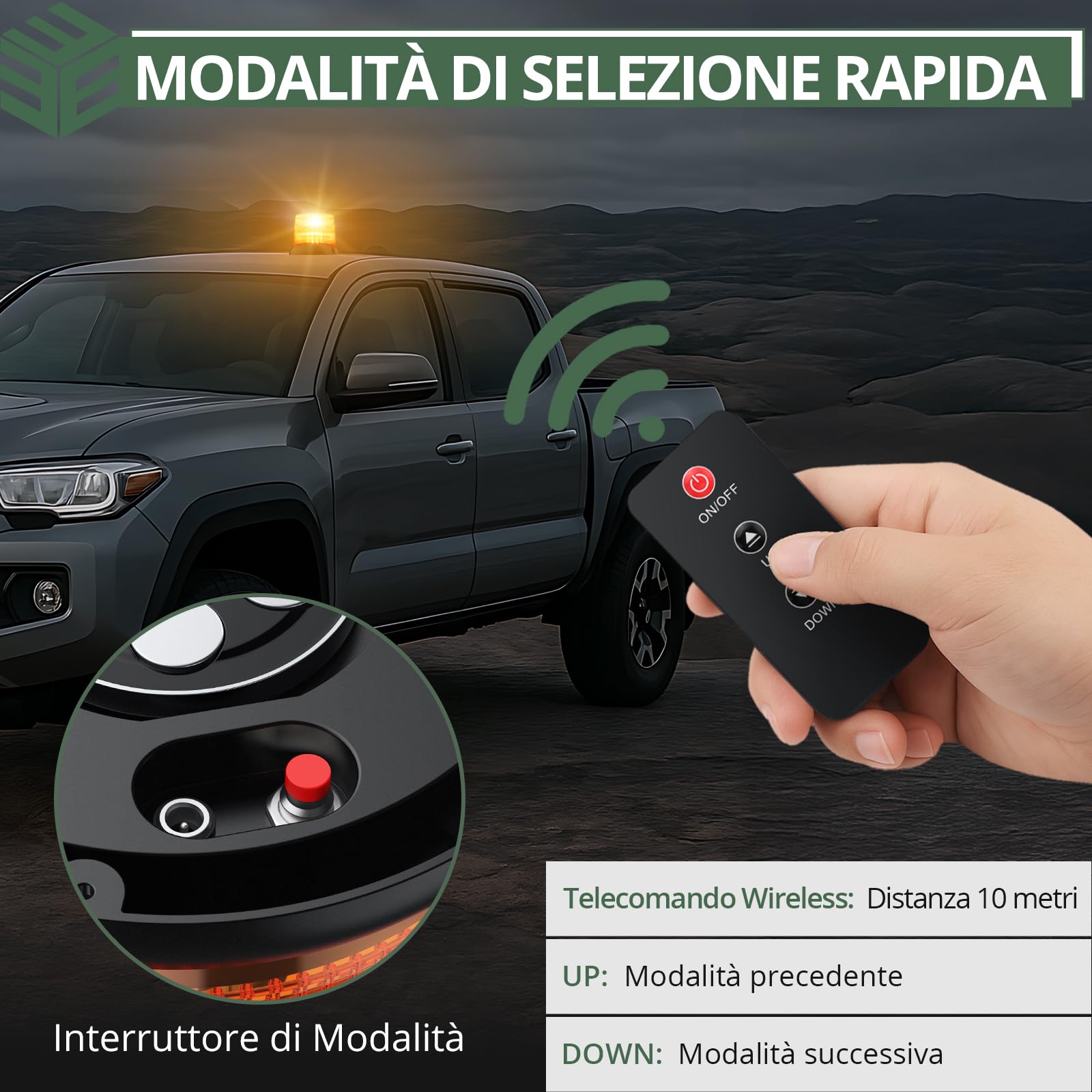 EYPINS 72 LED 72 W Luce Lampeggiante Senza Fili con Telecomando, Luce Rotante con Accendisigari e Cavo di Ricarica USB,Base Magnetica,E57/IP65,Coperchio Ambra,per Auto Trattore,Camion,12 V/24 V