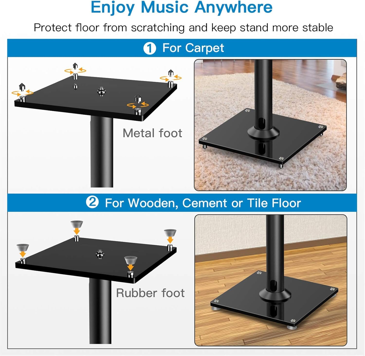 PERLESMITH Supporti universali da pavimento da 60 cm per altoparlanti Surround Sound, Klipsch, Sony, Edifier, Yamaha, Polk e altri diffusori da scaffale, peso fino a 10 kg – 1 paio