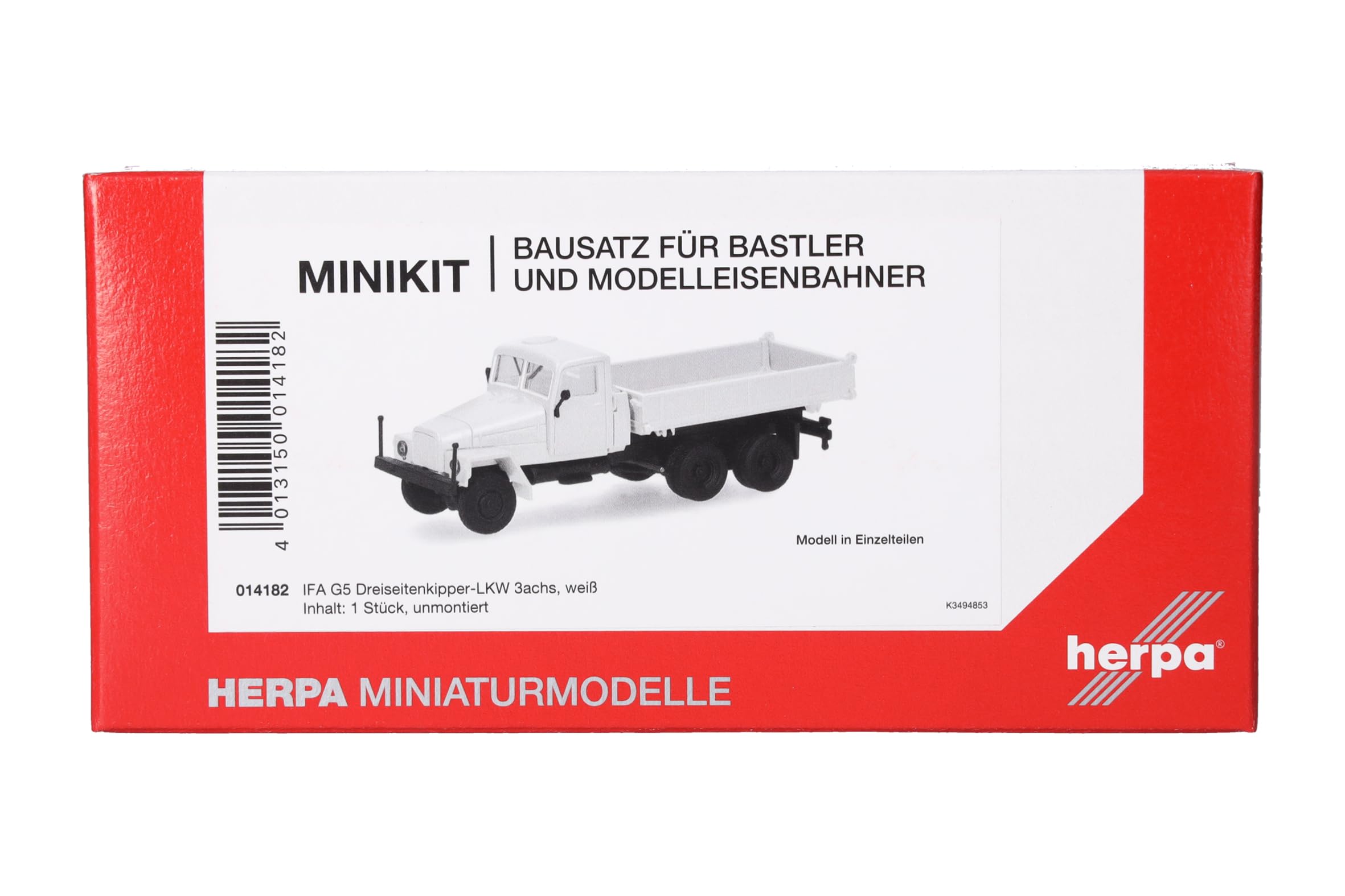 Herpa model building kit MiniKit IFA G5 three-way dumper truck 3axles, white (1 piece), on a scale of 1:87, plastic miniature for handicraft work, collectors edition