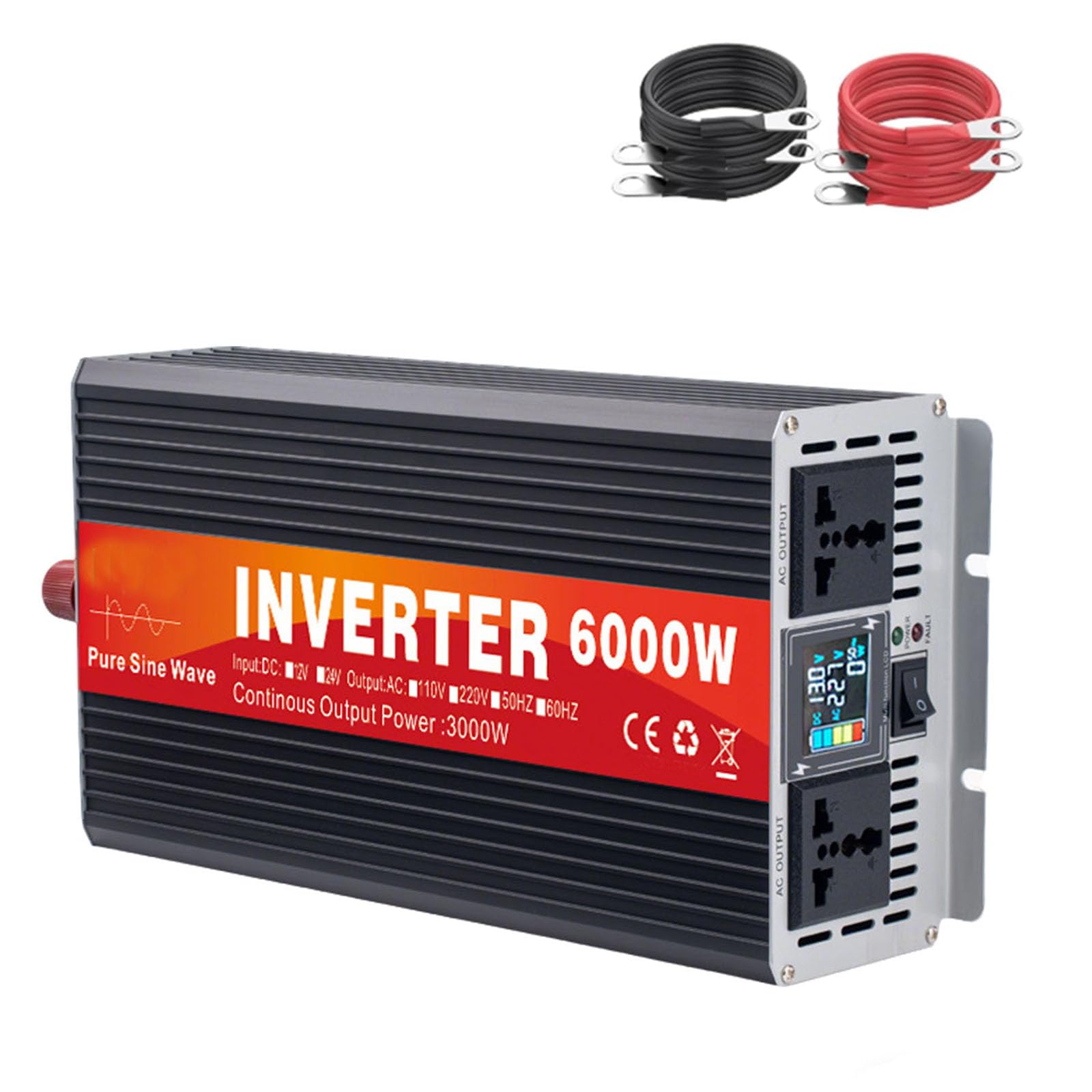 Przetwornica samochodowa DC 12V 24V 48V 60V 72V na AC 110V/220V czysta fala sinusoidalna 6000 wat niskoczęstotliwościowa przetwornica czystej fali sinusoidalnej