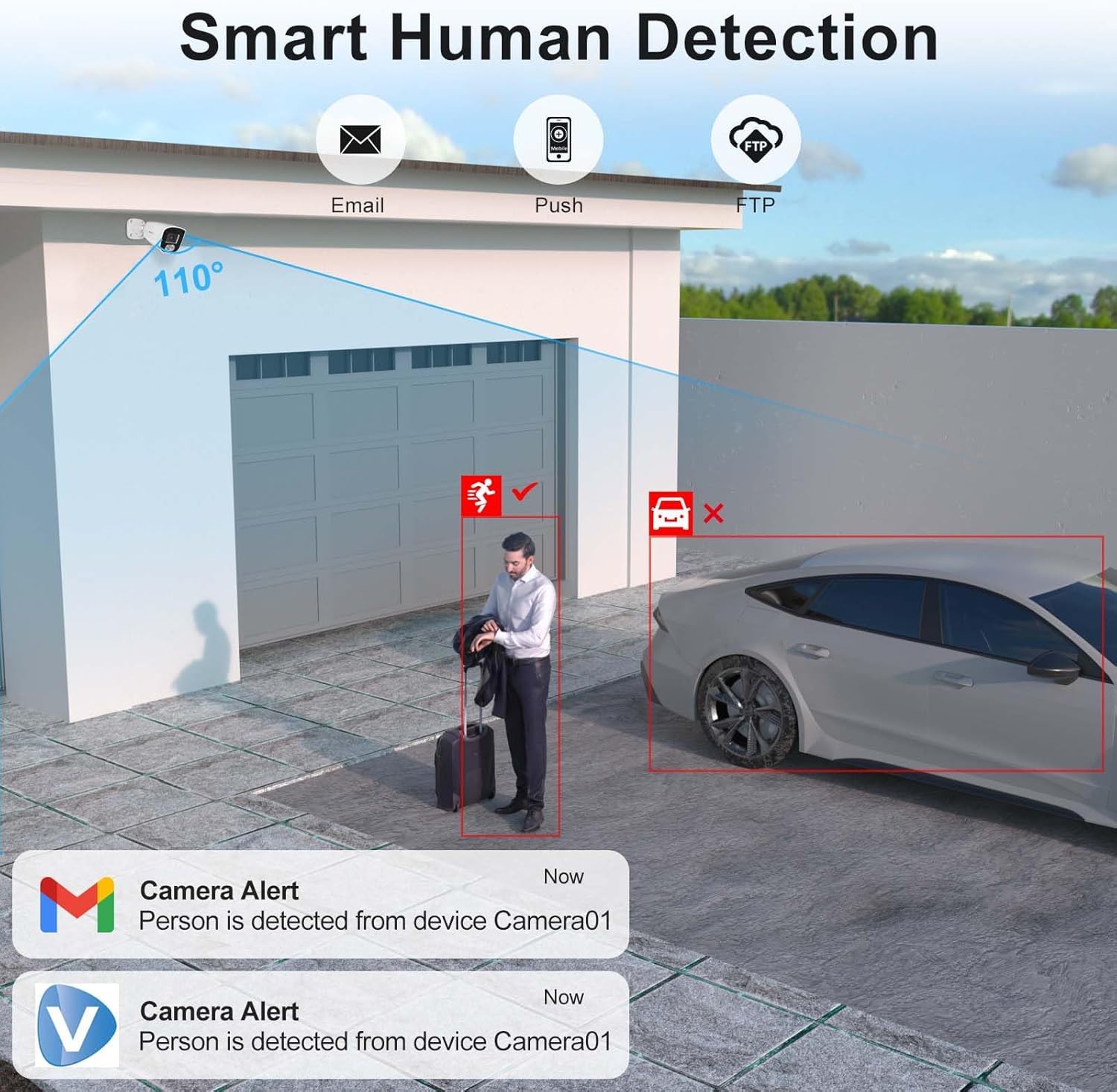 Anpviz 4MP HD Bullet PoE Camara Vigilancia Exterior, Micrófono Integrado | Visión nocturna inteligente en color, Detección inteligente de personas, Carcasa totalmente metálica, IP66 (U Series)