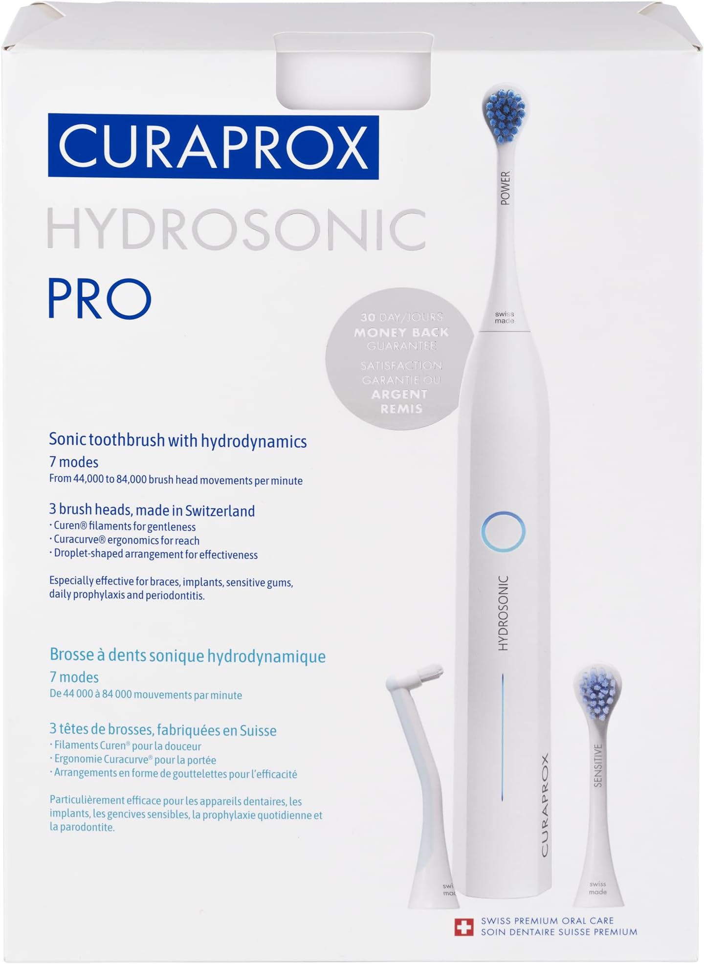 Hydrosonic Pro Sonic Toothbrush – for Sensitive Teeth, Implants and Braces | Professional Cleaning at Home | Set with Three Brush Heads
