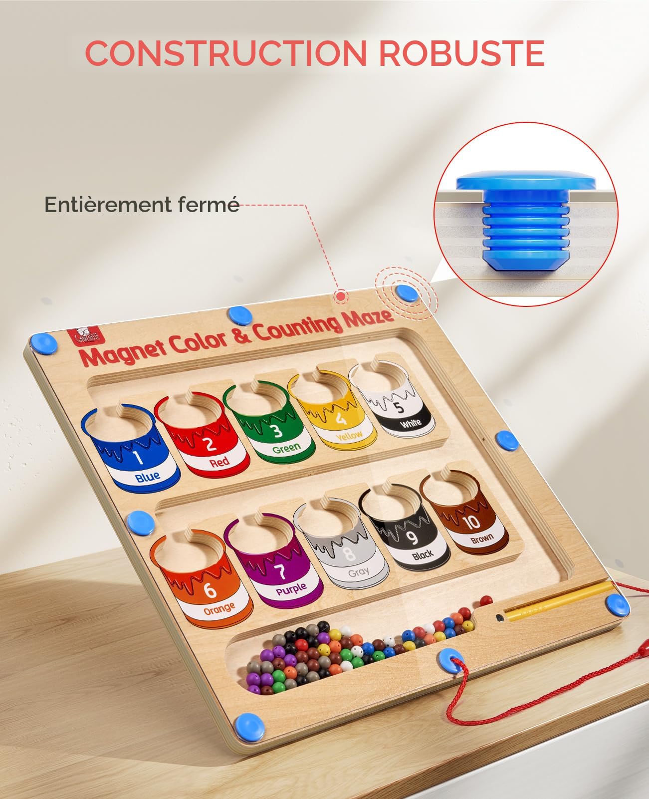 Labyrinthe Magnétique Dinosaures Montessori - Jouet Éducatif Bois Couleurs Nombres 3-7 Ans