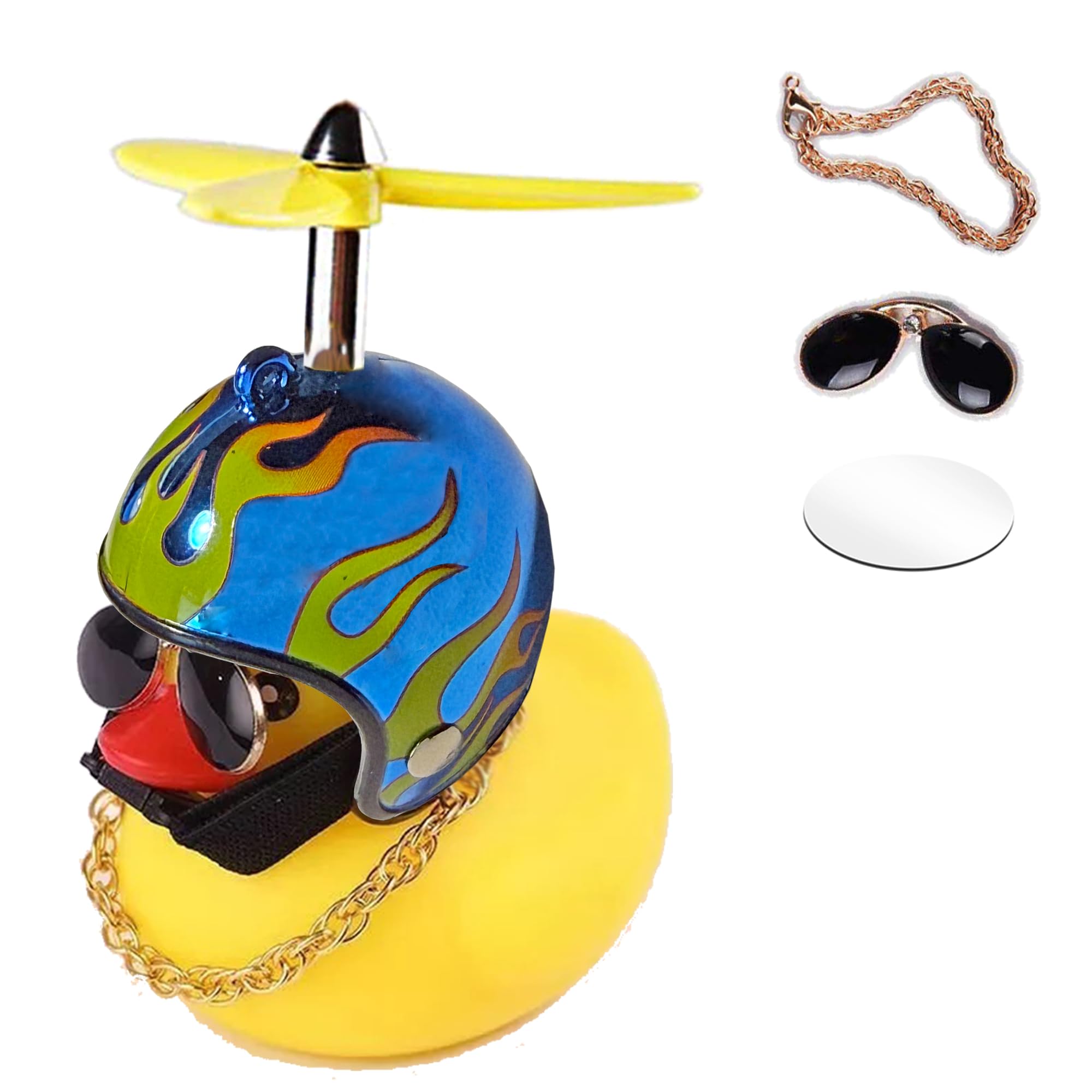 ACEDOAMARE Duck Bike Bell, Cute Rubber Yellow Duck Bicycle Accessories LED Light Propeller Cool Flame Mirror Helmet Squeeze Horns for Cycling Motorcycle Handlebar Bicycle (Mirror blue&Yellow fan) โ image 1