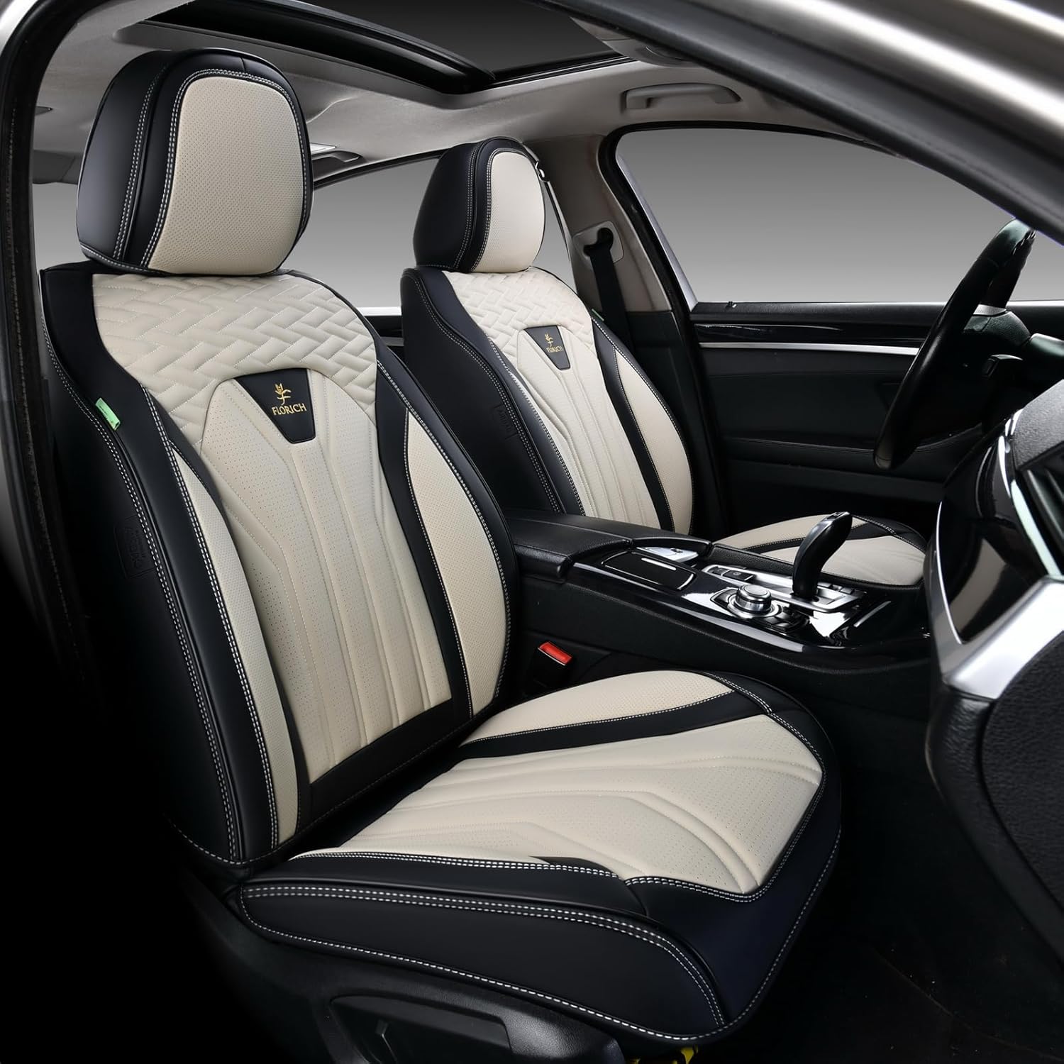 FLORICH Seat Covers for Cars, Waterproof Seat Covers, Leather Car Seat Covers 2 Pack, Universal Seat Cushion Protector for Most Cars Trucks SUV-Black&White Black&White FrontPair