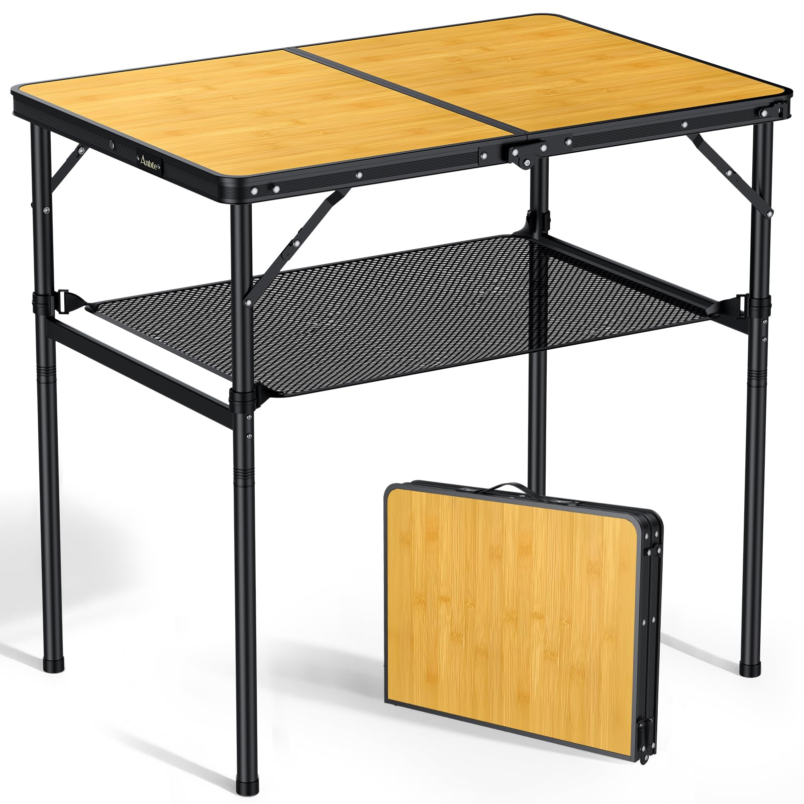 Anbte 3ft Folding Camping Table Max 29.5", 2 Adjustable Height, Yellow