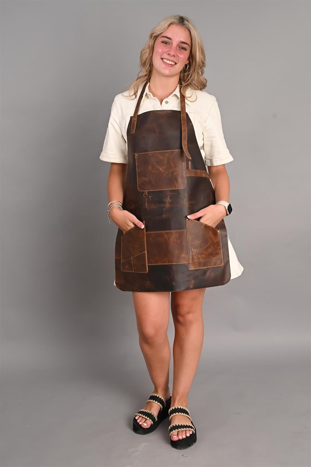 Leather Apron for Men & Woman, Welding Work, All-Day Comfort, Heat & Flame Resistant, Mechanic, Barber & Butcher Work Uses, Adjustable stable Strap (M To XXXL) Stylish & Waterproof