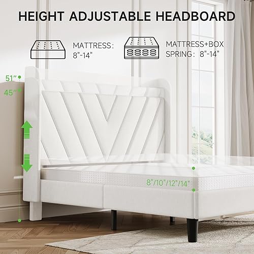 Miniatura 91 de koorlian Marco de cama Queen con plataforma tapizada ajustable de terciopelo con puertos tipo C y USB, cabecera de almacenamiento con respaldo de