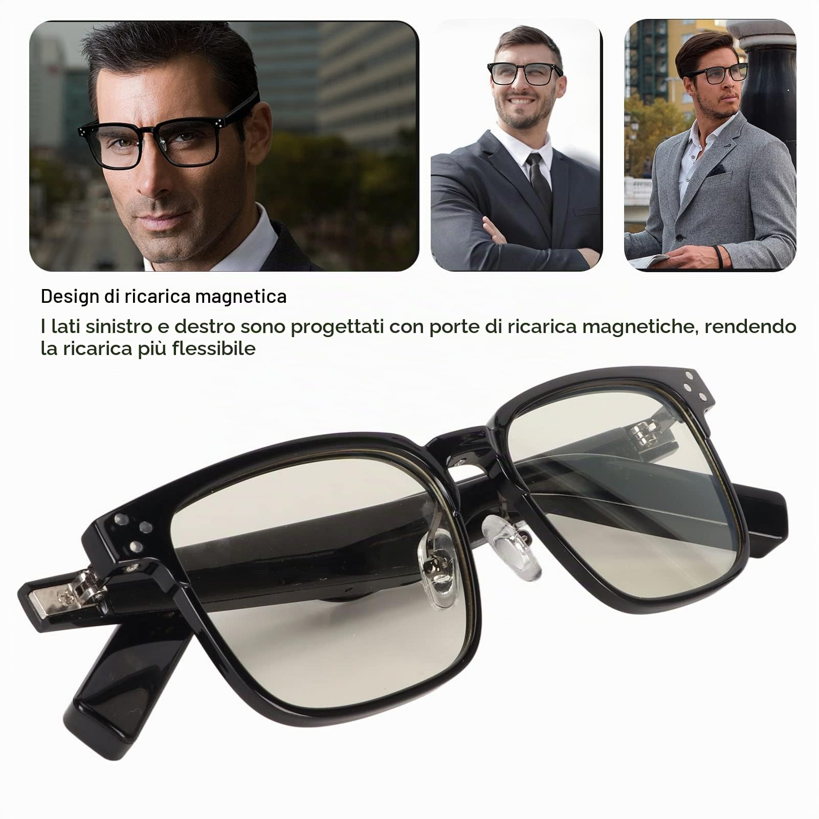 Smart Audio Glasses, Bluetooth 5.3 Open Ear Music Glasses con Doppi Altoparlanti Integrati, Blocco della Luce Blu, Impermeabili IPX4, Occhiali Intelligenti Professionali per Uomo