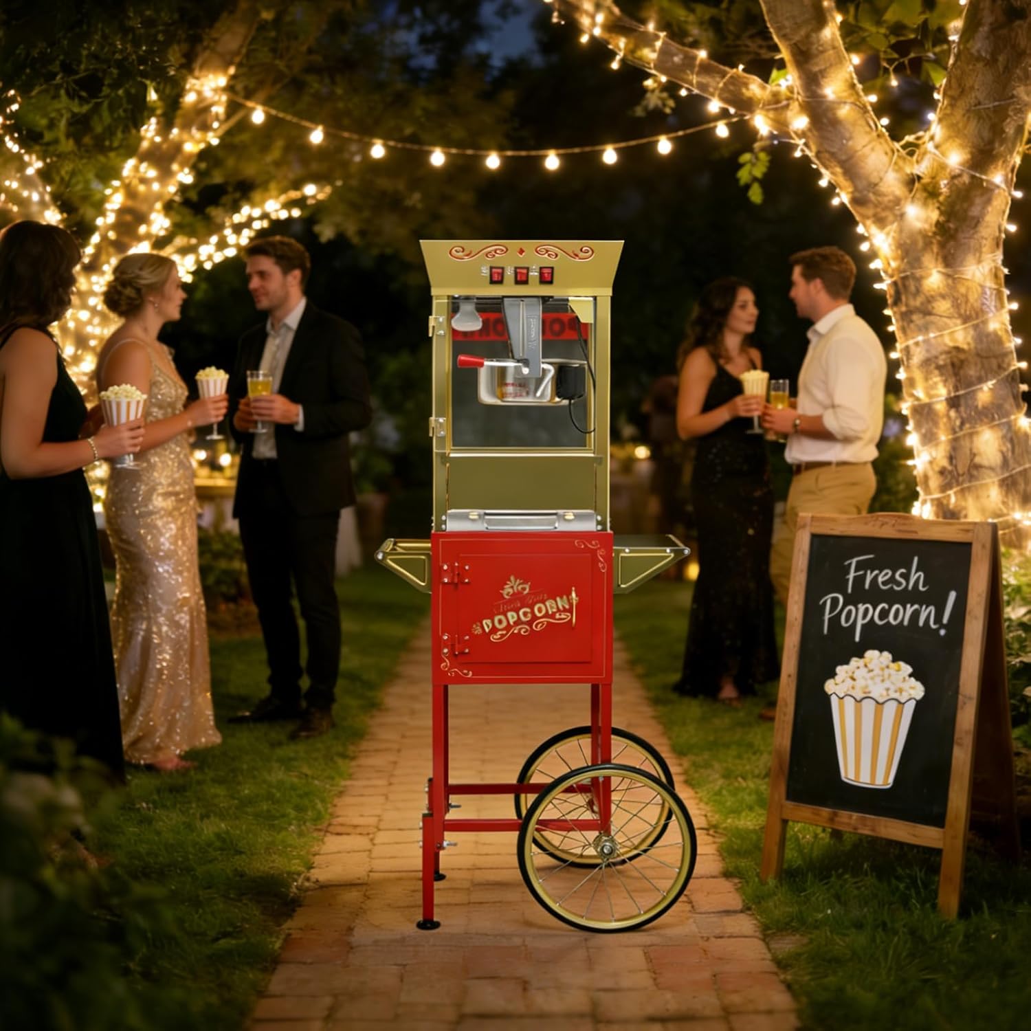 Popcorn Machine with Cart, 12 Oz Popcorn Maker with Stainless-Steel Kettle Makes up to 48 cups, Vintage Popcorn Popper Movie Theater Style, Red