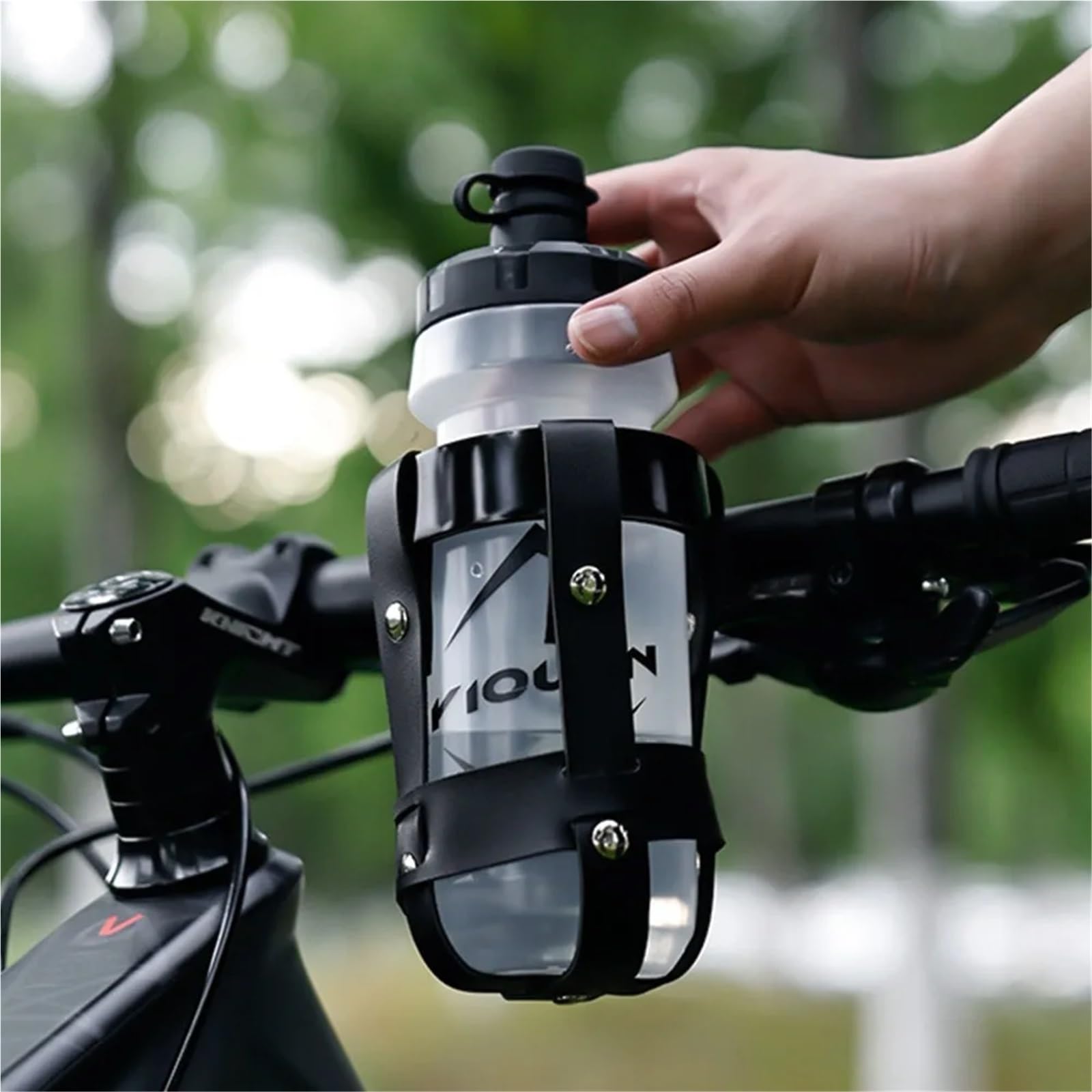 Soporte para bicicleta de aleación de aluminio + piel sintética, mango ajustable, hebilla, soporte de botella de estilo retro, para bicicleta de montaña, bicicleta de carretera (estilo D, 5 piezas)