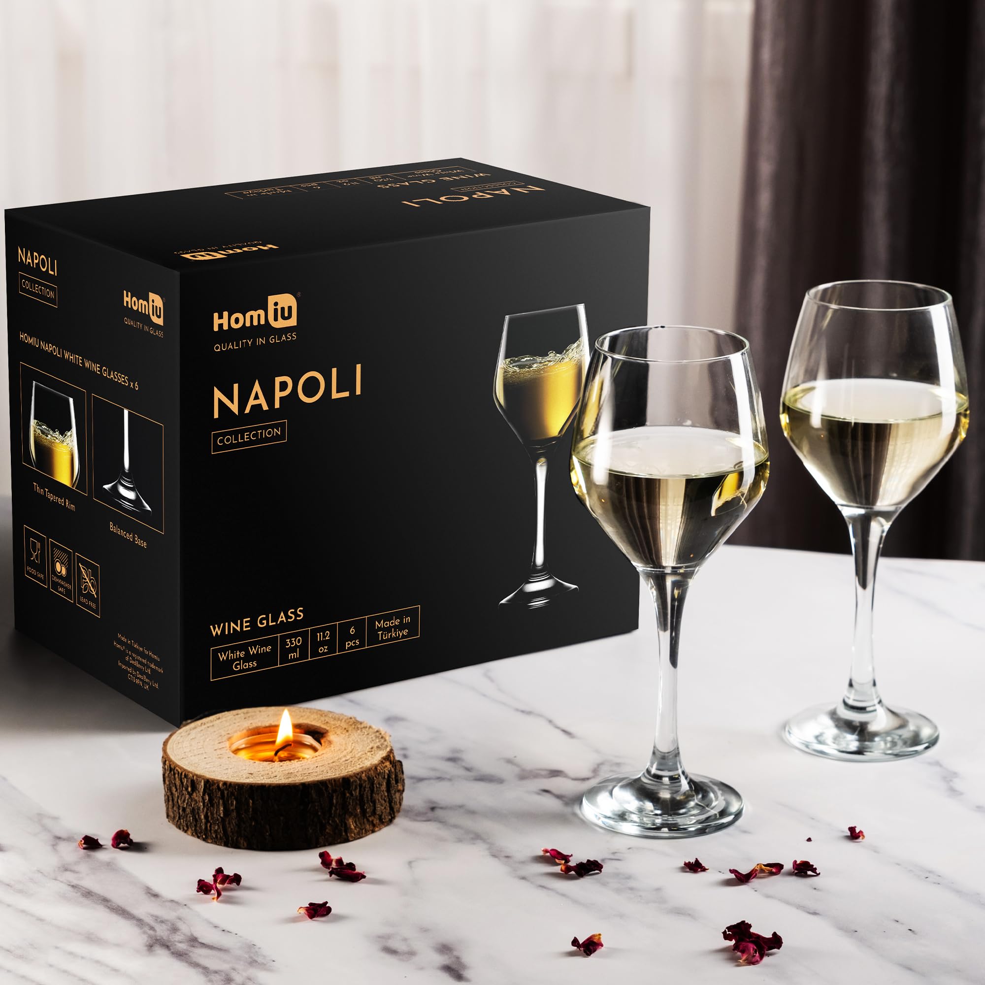Homiu Copas grandes de vino blanco | Juego de 6 | 330 ml | Colección Napoli | Copa de vino transparente | Juego de cóctel de regalo de boda | Restaurantes en el hogar | Cocina | Apto para lavavajillas