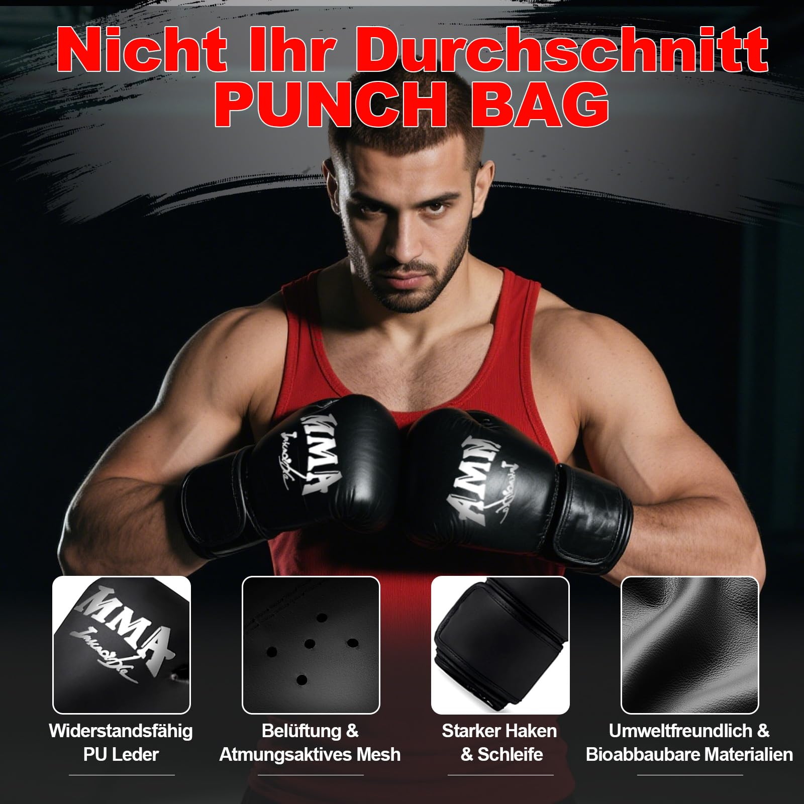 Boxsack-Set für Erwachsene, 120cm/4ft Oxford-Boxsack-Set mit 12oz Boxhandschuhen, geeignet für MMA-Karate-Kickboxen-Boxen-Muay-Thai-Training zu Hause oder im Fitnessstudio – unbefüllter Schwerer Sack
