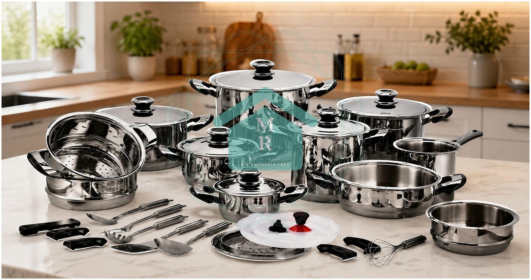 BATTERIA PENTOLE 36 PEZZI ACCIAIO INOX TRIPLO FONDO INDUZIONE BAVARIA OTTINGHER