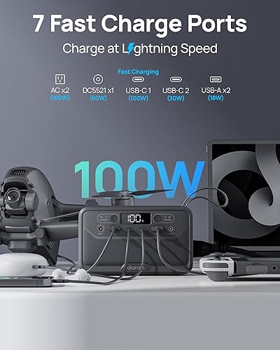 Miniatura 5 de DaranEner Portable Power Station 28000mAh LiFePO4 Battery, Power Bank with AC Outlet 100W/110V, USB-C PD Fast Charging Solar Generator for Laptop