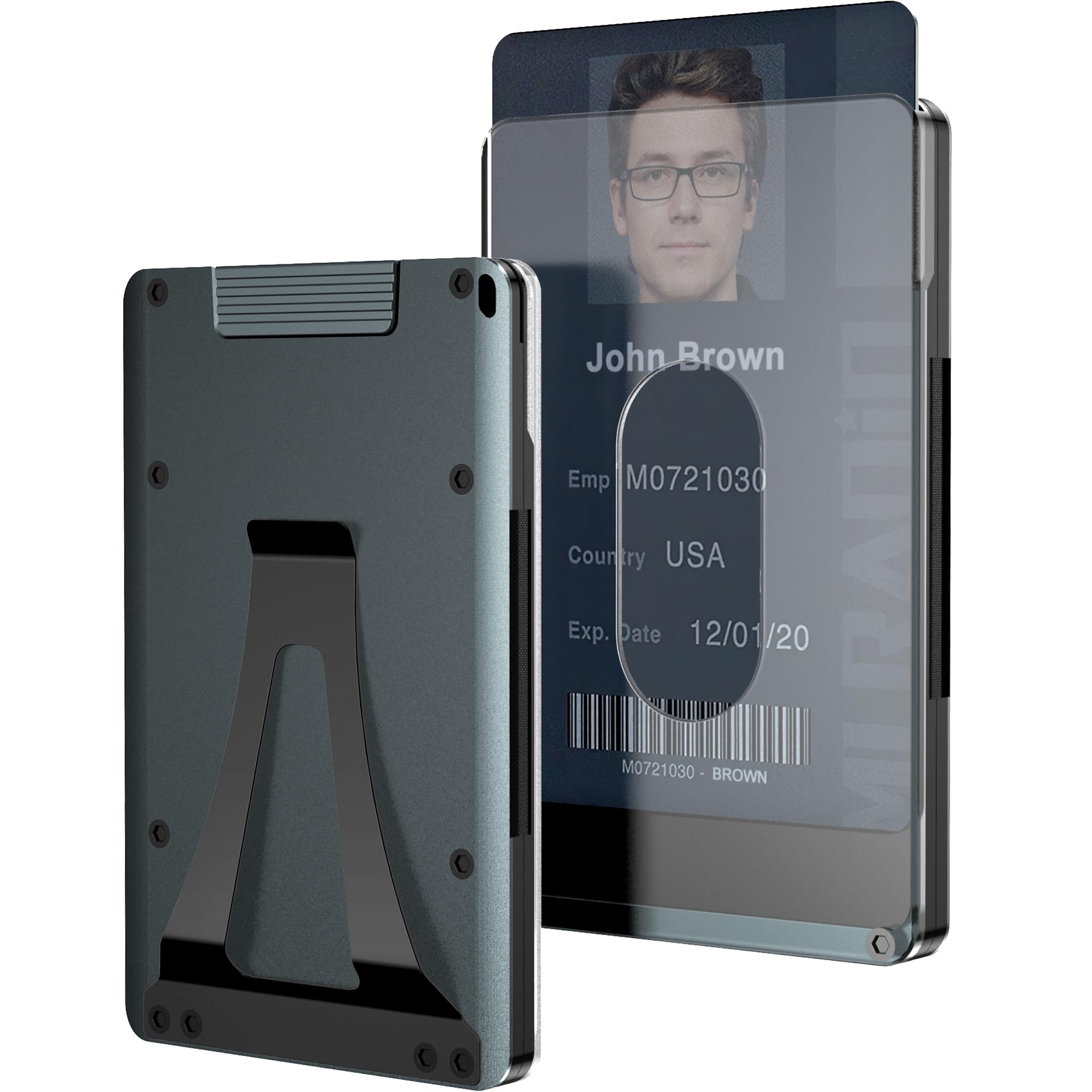 umoven Wallet For Men - Aluminum Slim Stretchable Belt Draw-Out Metal Wallet with 1 Clear window ID Badge Holde, Clip-Grey, Minimalist