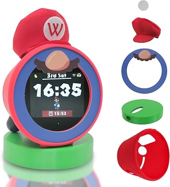 Green Stand for Nintendo Alarmo - 2CM Height Alarm Clock Base, Red Silicone Protective Case, Cute Red Hat Knob Cover