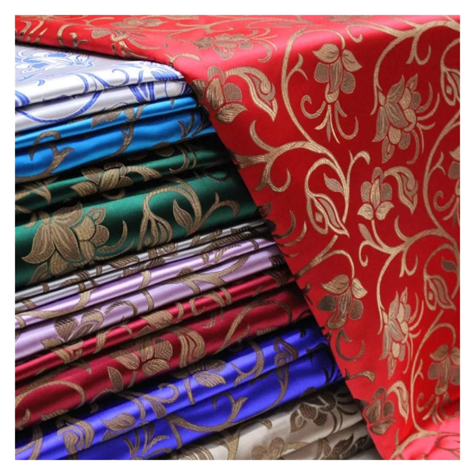 Tkanina satynowa z jedwabiu Brokatowa satynowa tkanina kwiatowa do szycia kimono Cheongsam DIY wielokolorowe wiele rozmiarów(Sapphire Blue,200x75cm(2m))