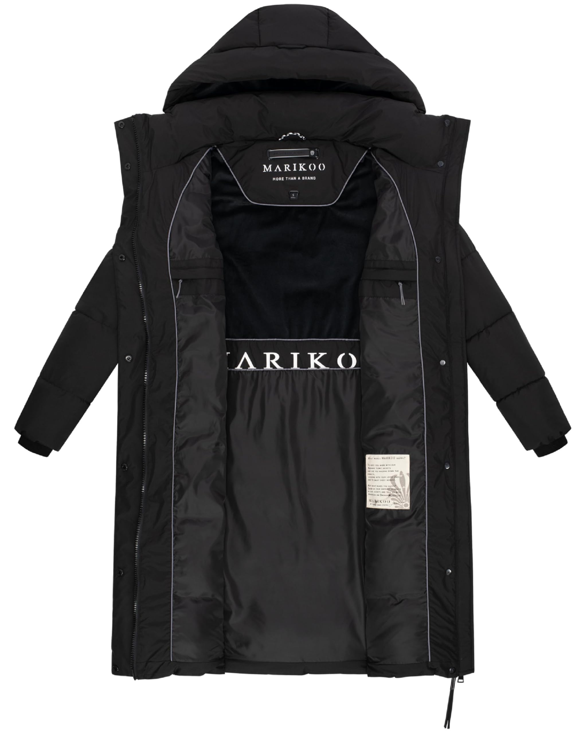 MARIKOO Damen Langer Wintermantel warmer Steppmantel mit abnehmbarer Kapuze und magnetischen Details Chumanii XVI XS-6XL