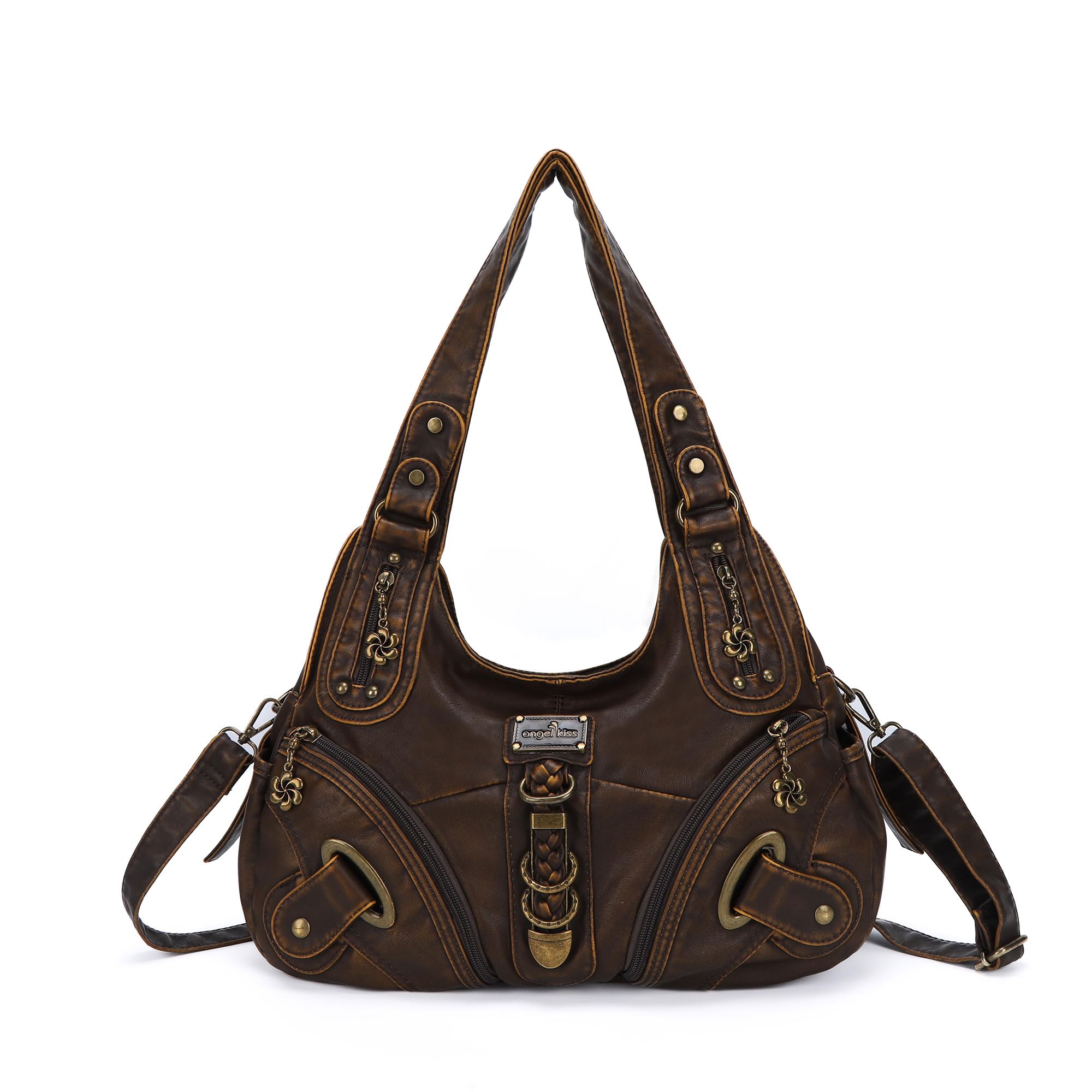 Angelkiss Hobo portfele i torebki dla kobiet, torba na ramię, duża, do codziennego użytku, 801Brown | Portfele