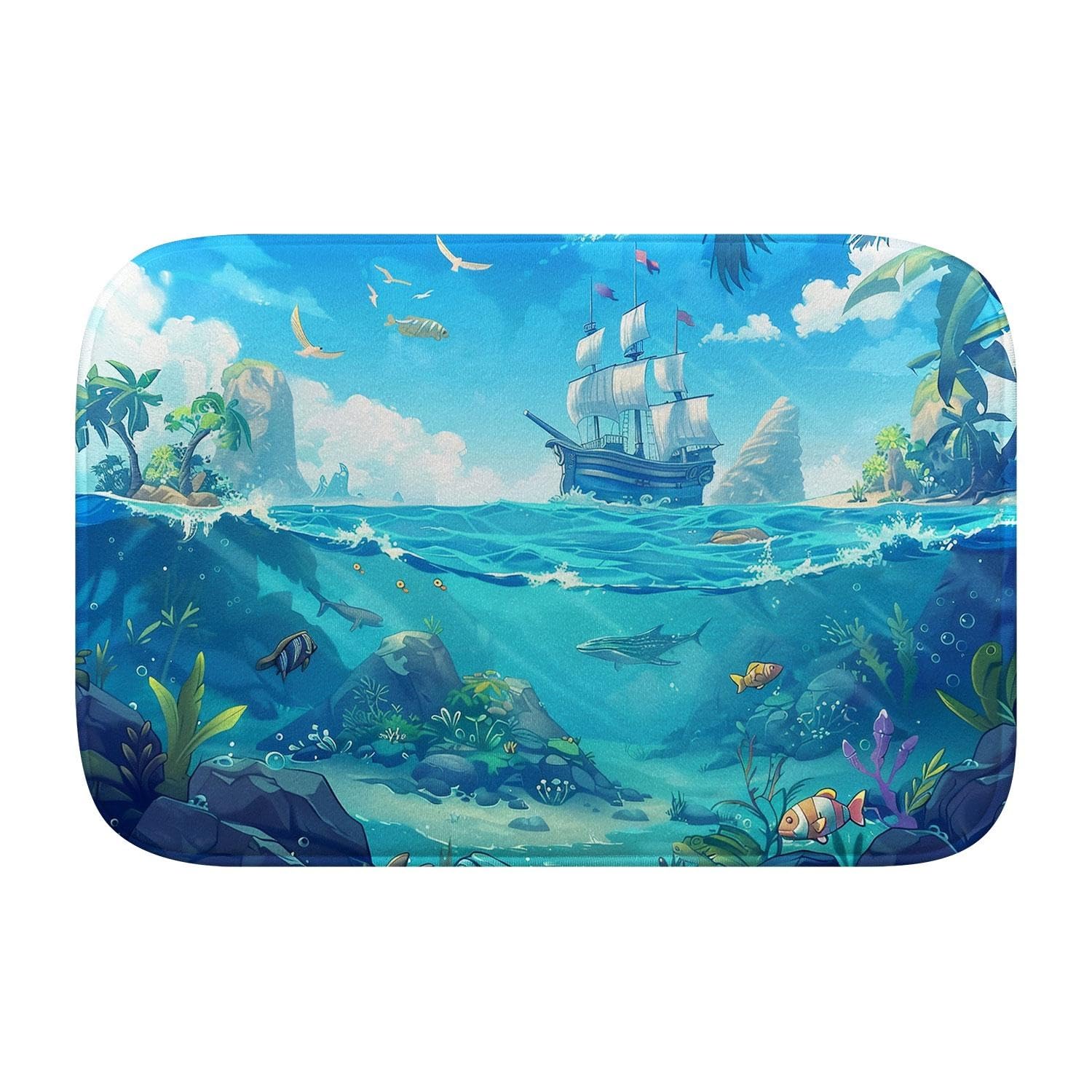 Tapis de bain design moderne style paysages nautiques pour décoration salle de bain
