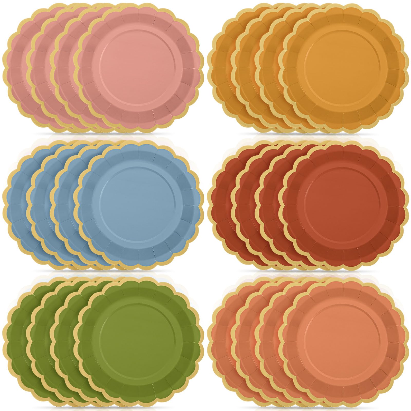 Tiangrid 48 Pcs Fall Wildflower Color Paper Plates 9 Inch Colorful Boho Scalloped Paper Disposable Dinner Dessert Plates for Autumn Thanksgiving