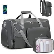 ACESAK Garment Bags for Travel, 2 in 1 Convertible Carry On Duffle Bag Suit Bags Foldable Backpacks with Shoe Compartment & Toiletry Bag, Hanging Bags for Clothes Dress Suit for Men Women Gift Grey