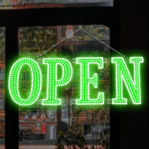 Led Open Signs for Business 30x10in Big Open Sign Led w/Remote Control Window Wall Door Store Bar Coffee Salon,ON/OFF Switch Green