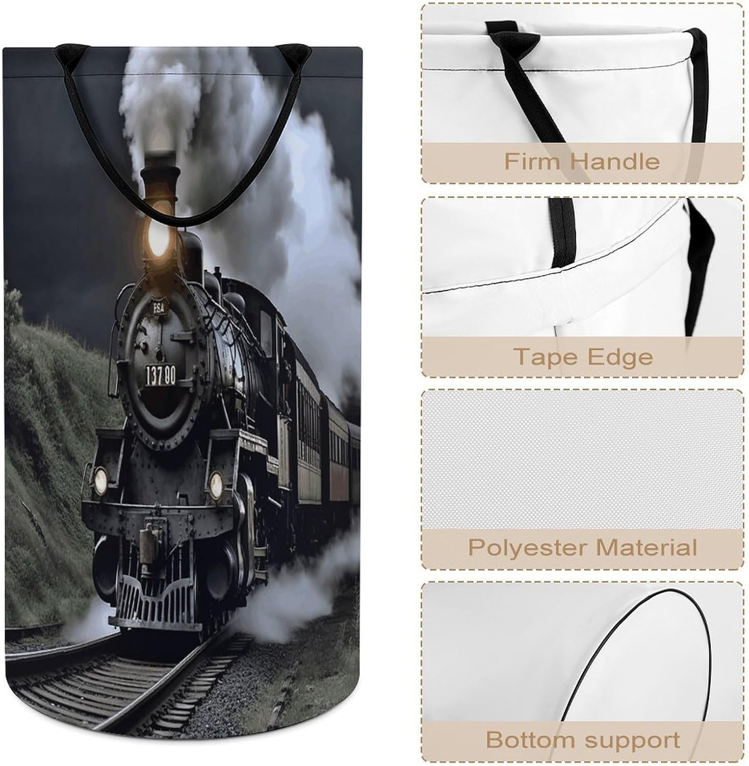 Steam Train Laundry Baskets Large Collapsible Laundry Hamper Narrow Clothes Hampers with Handles Waterproof Dirty Clothes Basket for Bathroom Bedroom Laundryroom