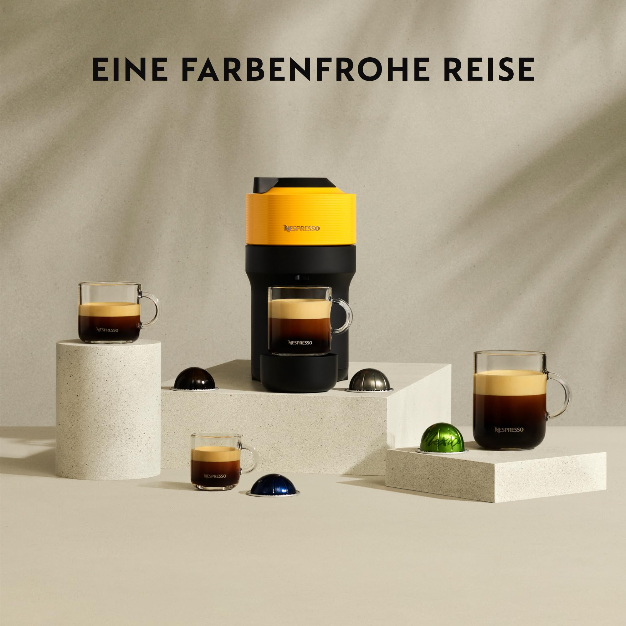 NESPRESSO DE’LONGHI Vertuo Pop Schwarz Kapselmaschine ENV90.B 4 Tassengrößen Barcode-Erkennung One-Touch Bedienung