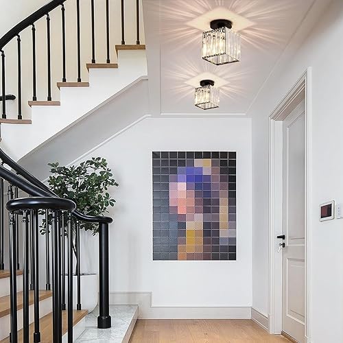 Miniatura 7 de Candelabro pequeño negro de cristal empotrado lámpara de techo moderna para entrada, pasillo, lámpara de techo semiempotrada, lámpara de techo de