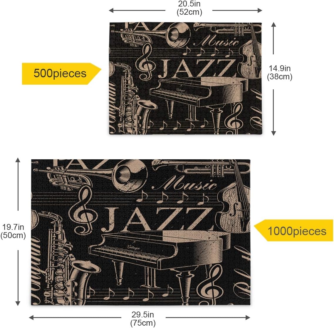 1000 Pieces Puzzle for Adult Children - Jigsaw Puzzles Musical Pattern of Jazz Theme with Different Instruments Notes and Words Educational Intellectual Decompressing Fun Game Toy Gifts