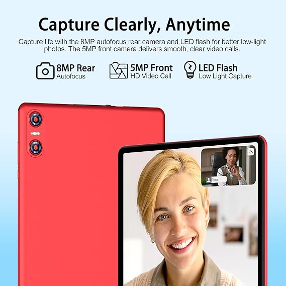 2026 Android 15 Tablet with Keyboard, 10.1 Inch Tablets FHD Display 30GB RAM 64GB ROM 1TB Expand, Octa-Core 2.0GHz, Widevine L1, 6000mAh Battery, 5G WiFi & GPS, Gemini AI, 2-in-1 Tableta PC - Red