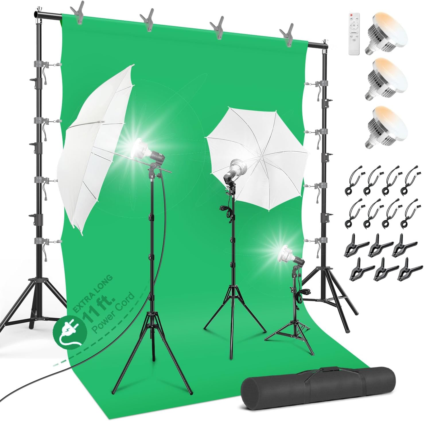 LimoStudio10 x 9.6 ft. Heavy Duty Backdrop Stand / 10 x 20 ft. Green Background Screen / 700W Continuous Output Umbrella Lighting Kit, AGG408