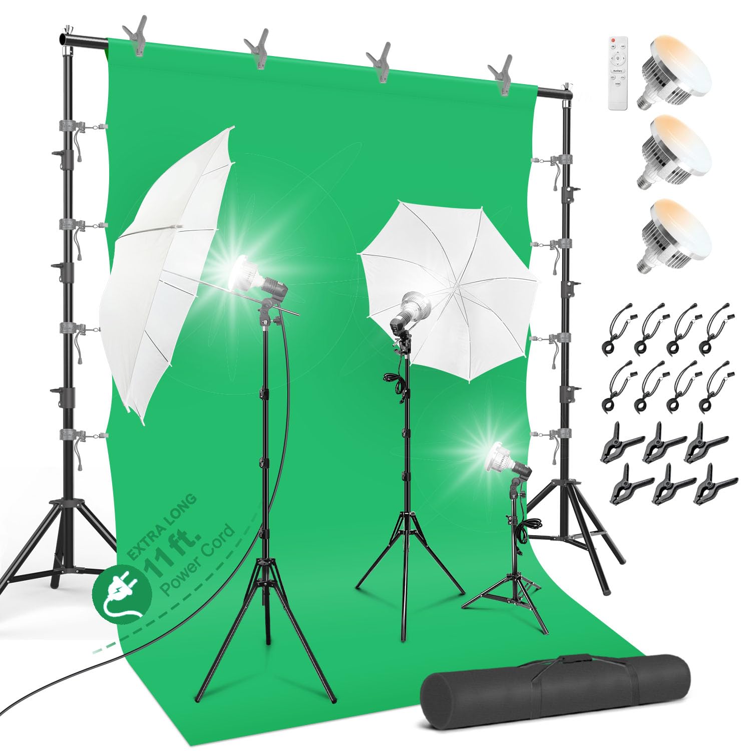 LimoStudio10 x 9.6 ft. Heavy Duty Backdrop Stand / 10 x 20 ft. Green Background Screen / 700W Continuous Output Umbrella Lighting Kit, AGG408