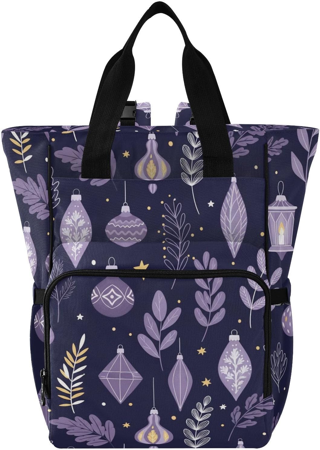 Lantern Leaves Purple Pattern Diaper Bag Backpack for Baby Boys Girls Multifunction Baby Essentials Travel Tote with Stroller Straps & Bottle Storage Large Travel Diaper Backpack for Baby Gifts