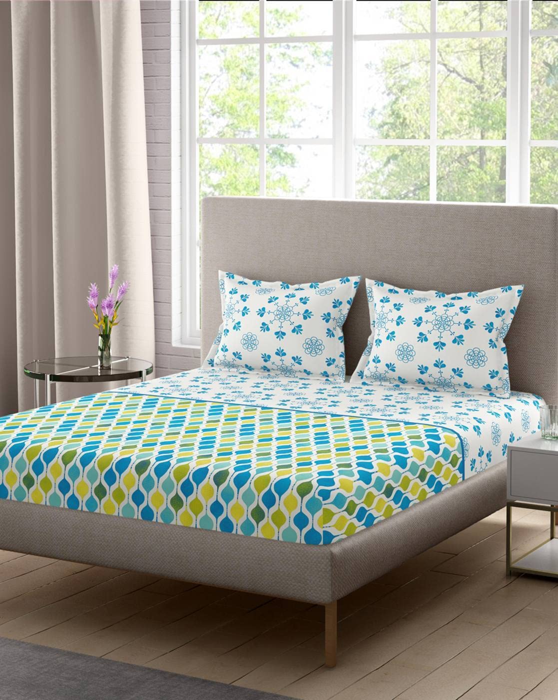 Stellar Home Lilly Plus Cotton Double Super King Size Bedsheet with 2Pillow Covers - Multicolor(274 x274CM)