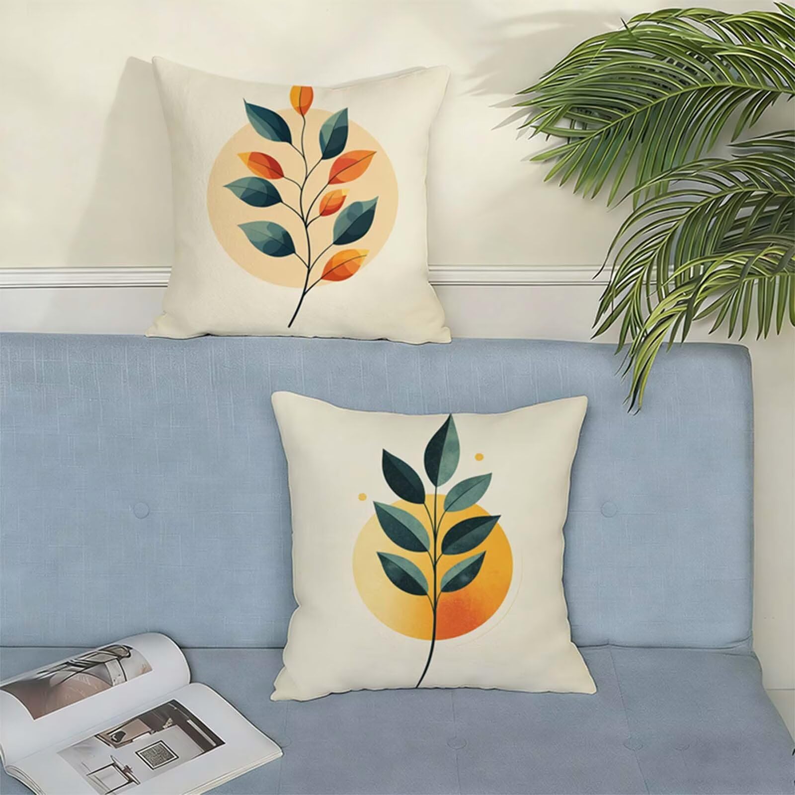 Juego de 2 Funda Cojin 80x80CM Beige,Cuadrada Impermeable Fundas Cojines Planta Lino Impresión a Doble Cara con Cremallera Oculta,Apto para Todas las Estaciones Funda Almohada para Sofá o Salón X-297